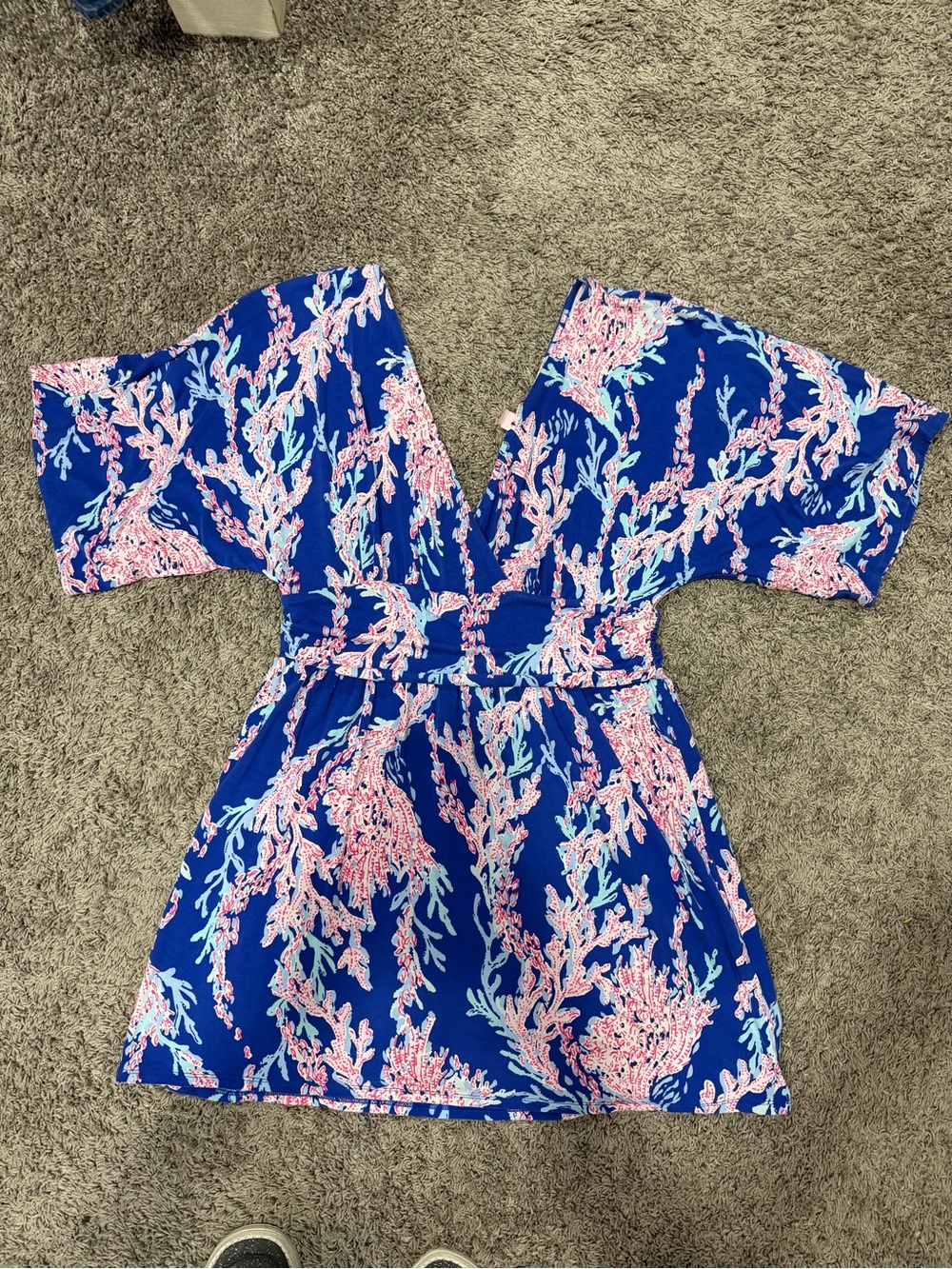 Lilly Pulitzer Blue Pink Coral Floral Wrap Dress